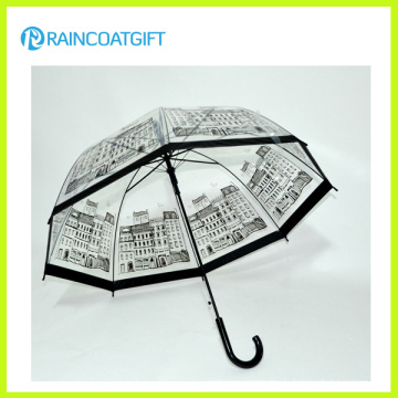 Kundenspezifischer Marken-Logo-Druck-gerader transparenter PVC-Regenschirm